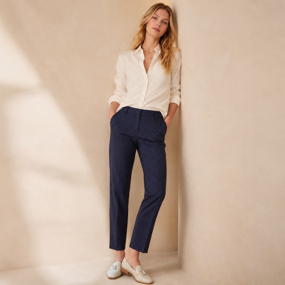 Brax Maron Trouser Pants Women's US 12 EU 42 Navy Polka Dot Stretch Career